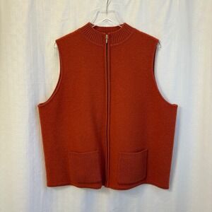 Karen Scott II Womens‎ 2X Burnt Orange 100% Wool Full Zip Mock Neck Sweater Vest